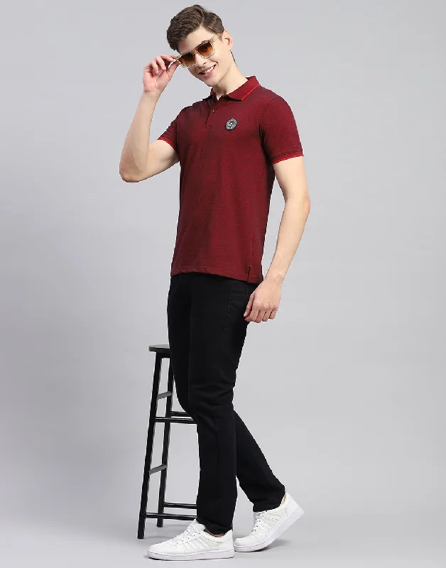 Men Maroon Solid Polo Collar Half Sleeve T-Shirt