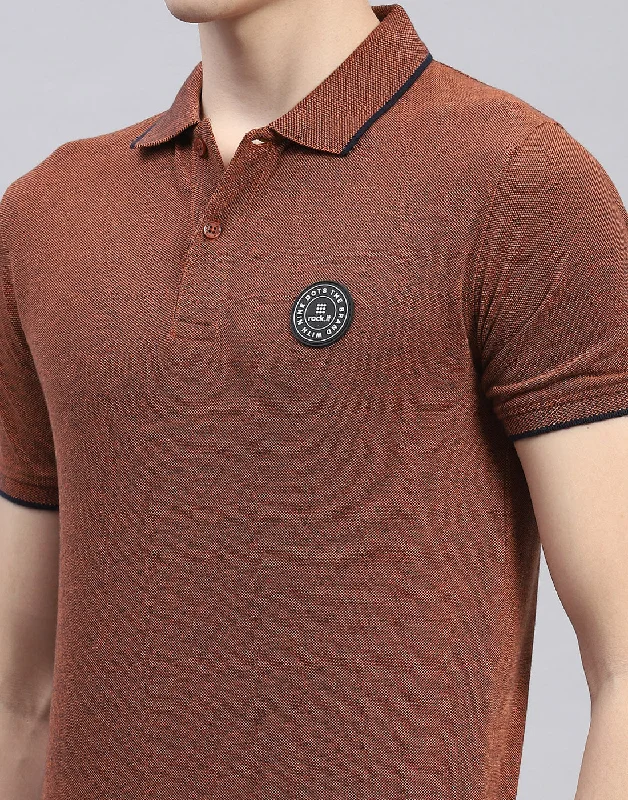 Men Rust Solid Polo Collar Half Sleeve T-Shirt