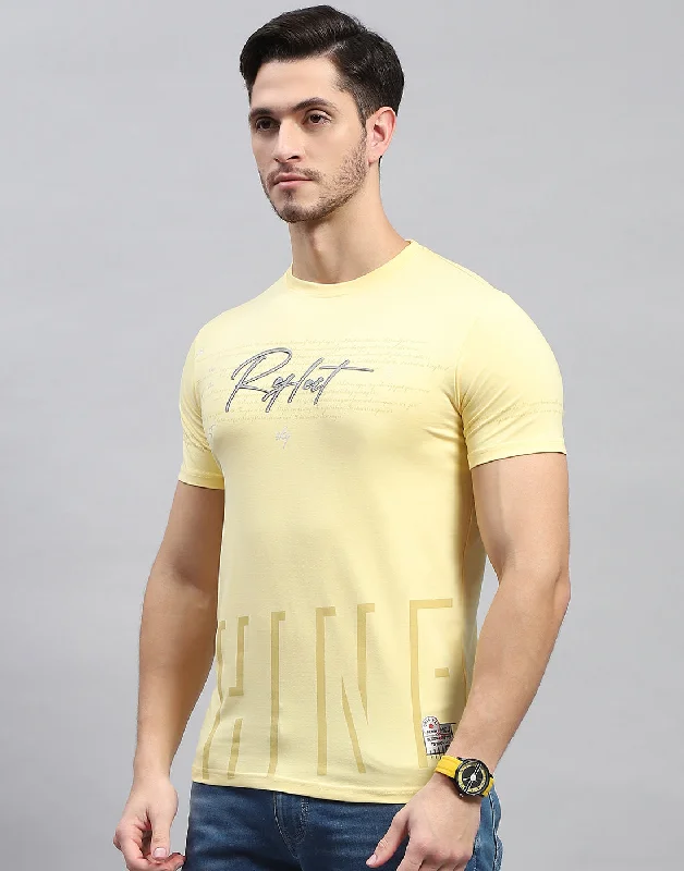 Men Yellow Printed Round Neck Half Sleeve T-Shirt