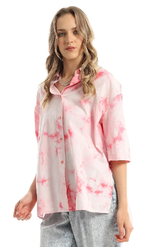 98817 Loose Fit Elbow Sleeves Pink Tie Dye Shirt