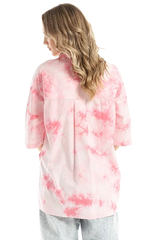 98817 Loose Fit Elbow Sleeves Pink Tie Dye Shirt