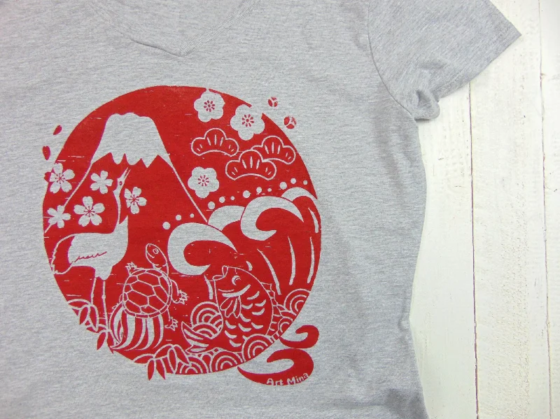 Women's Soft V-Neck Tee ""Japan Good Luck Charms"" Up to Size 5XL